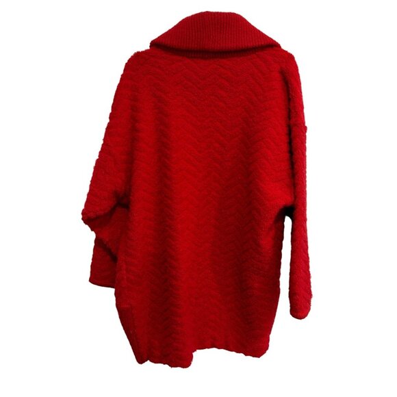 Vintage Sideffects Red Knit Open Front Cardigan Long Sweater Sz M - Picture 2 of 7